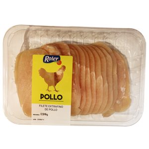 Filetes de pechuga de pollo corte extrafino bandeja (peso aprox. 550 gr)