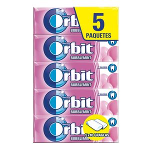 ORBIT chicle grageas sabor bubblemint paquete 5 uds 